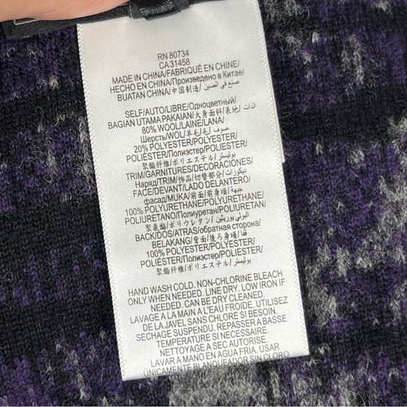 BCBG MAXAZRIA Cape Wrap Shawl Black Gray Purple W/Leather Trim Winter Travel OS - Picture 10 of 11